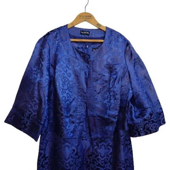 Long Tall Sally Blue Sheath Dress Swing Jacket Size 18 Tall Asian Inspired MOB - Picture 3 of 13
